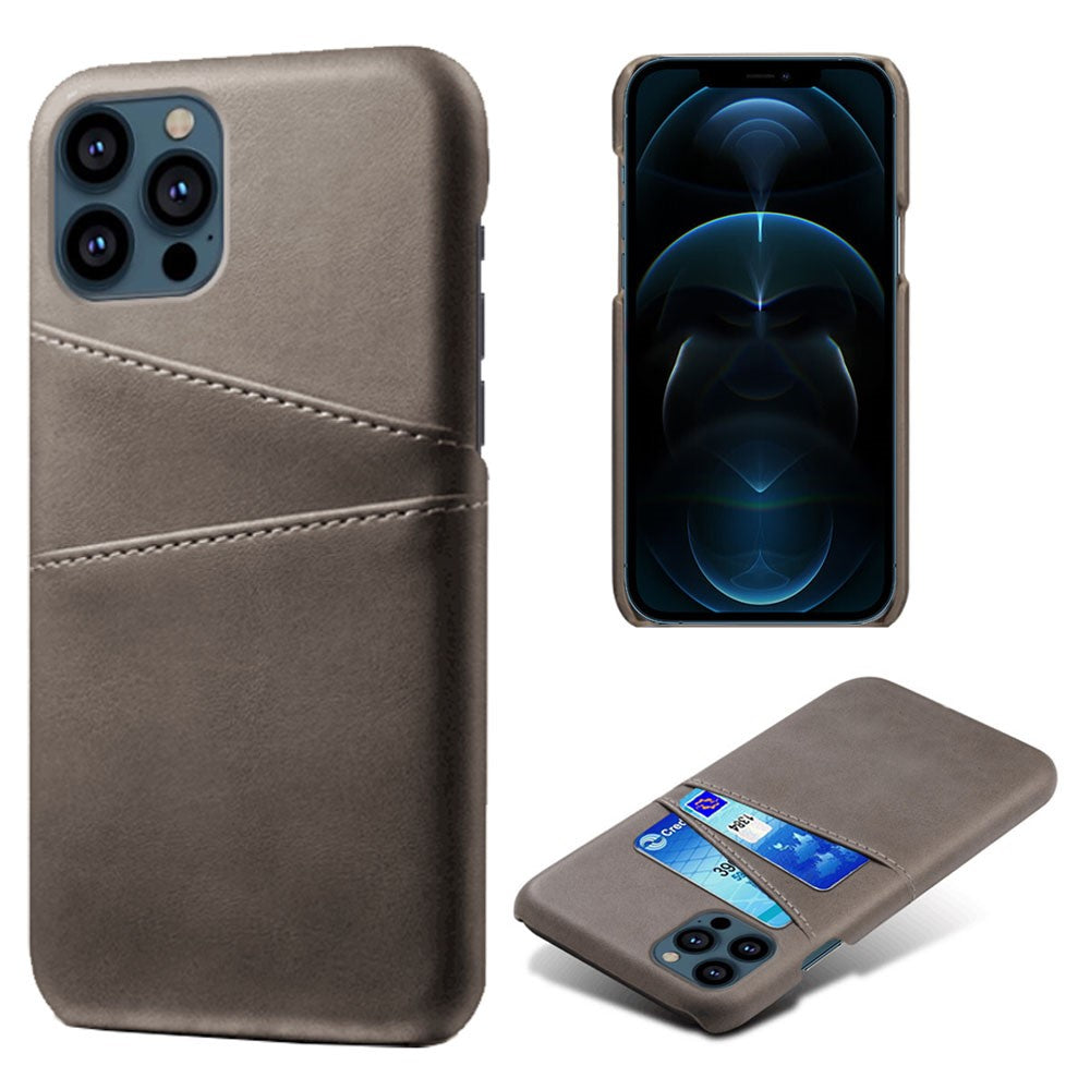 Dual Card Slots PU Leather Coated PC Phone Case Shell for iPhone 13 Pro Max 6.7 inch