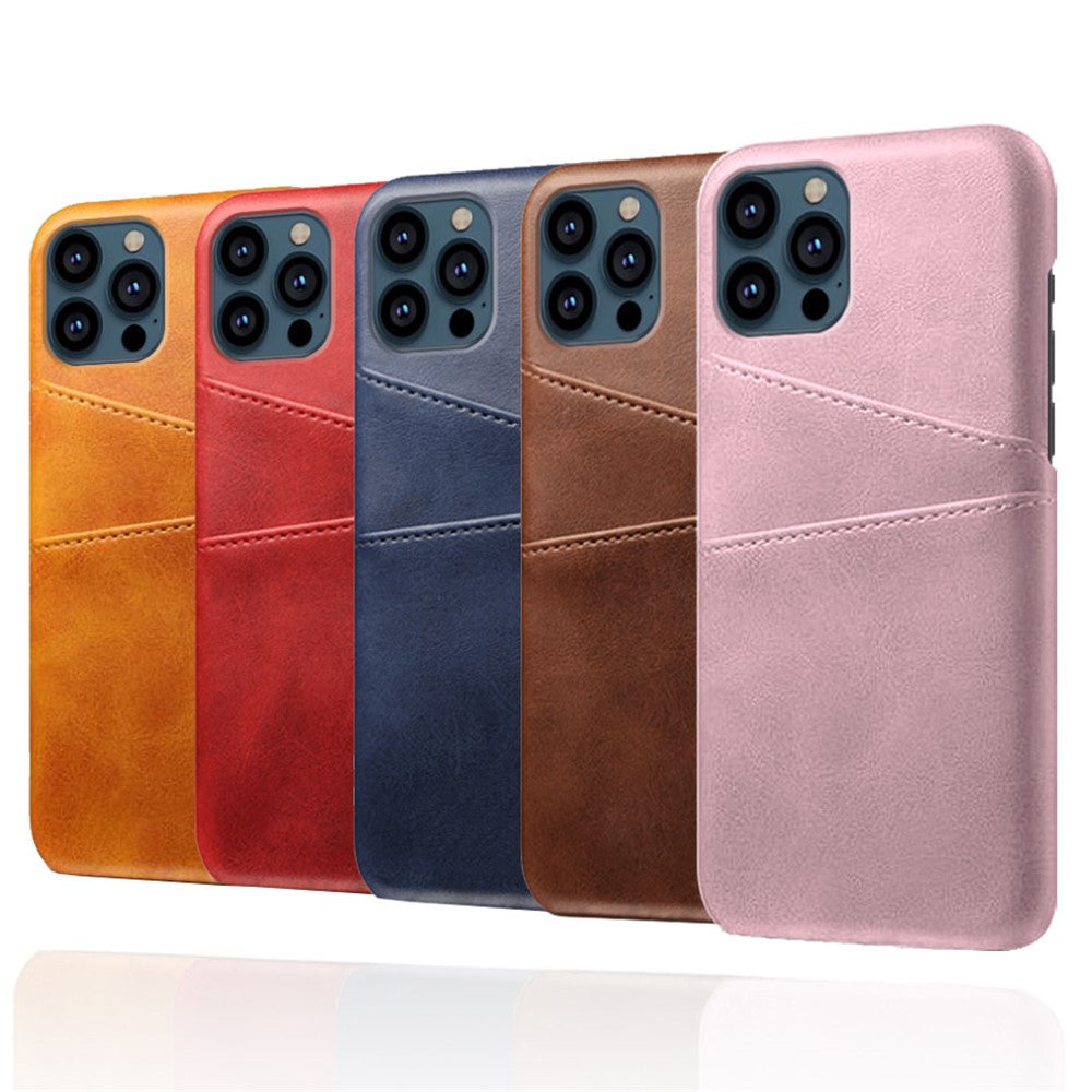 Læderbelagt PC-telefoncover til iPhone 13 Pro 6,1 tommer, beskyttende cover med dobbelt kortplads, ultratyndt design