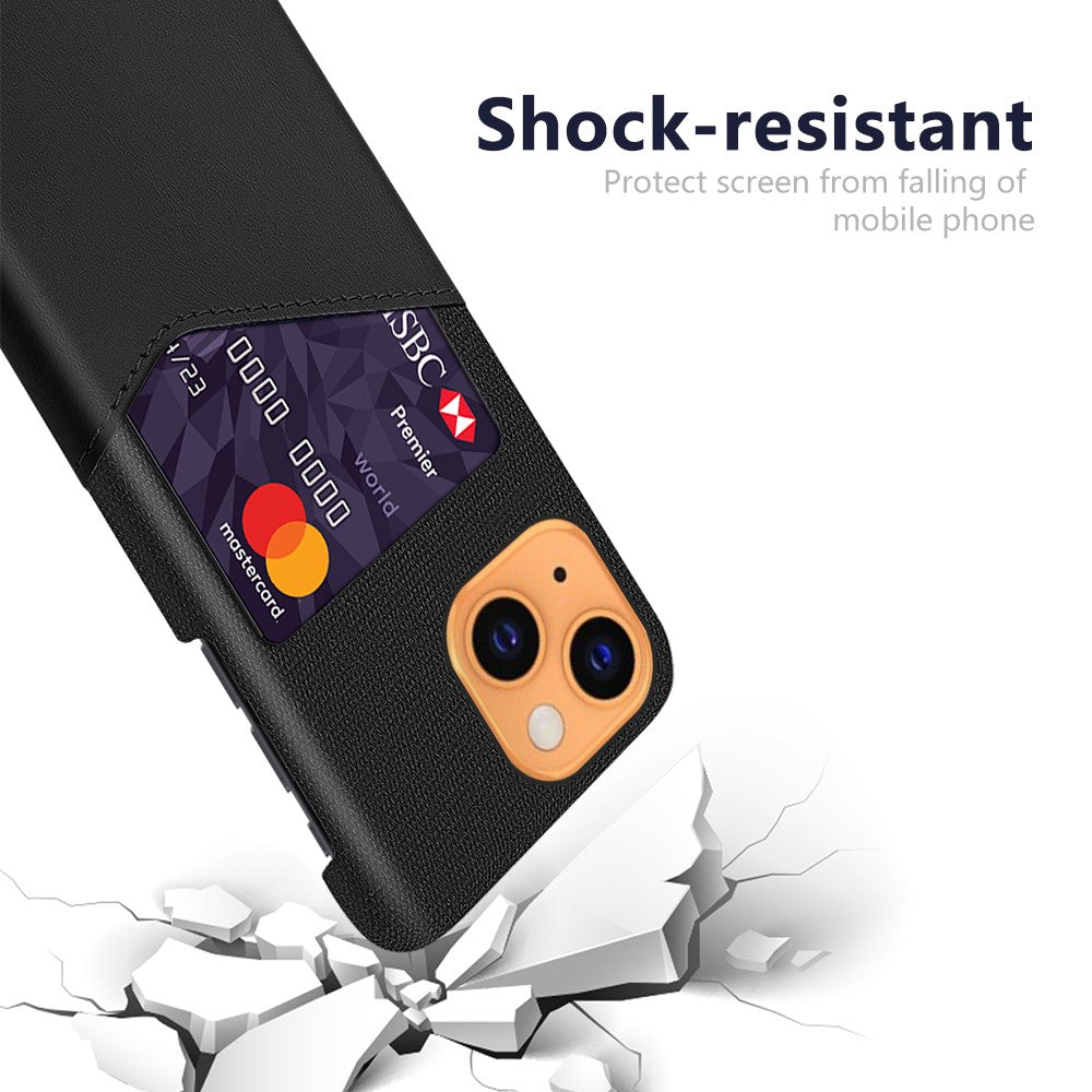 Stødabsorberende hybridtelefoncover i stoftekstur med enkelt kortlomme til iPhone 13 6,1 tommer