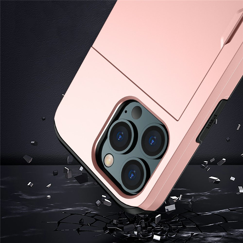 Well-protected Scratch-proof Slide Card Holder PC + TPU Hybrid Back Phone Case for iPhone 13 Pro 6.1 inch