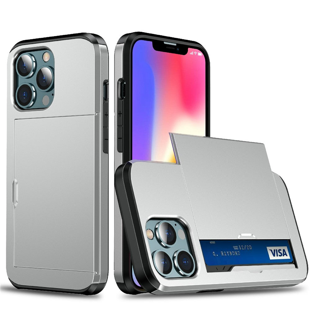 Skydbart kortholder Anti-fald beskyttende PC + TPU Hybrid Bagcover til iPhone 13 mini 5,4 tommer