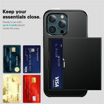 God beskyttende ridsefast skubbekortholder PC + TPU hybrid bagcover til iPhone 13 6,1 tommer