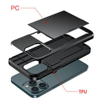 God beskyttende ridsefast skubbekortholder PC + TPU hybrid bagcover til iPhone 13 6,1 tommer