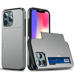 God beskyttende ridsefast skubbekortholder PC + TPU hybrid bagcover til iPhone 13 6,1 tommer