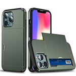 God beskyttende ridsefast skubbekortholder PC + TPU hybrid bagcover til iPhone 13 6,1 tommer