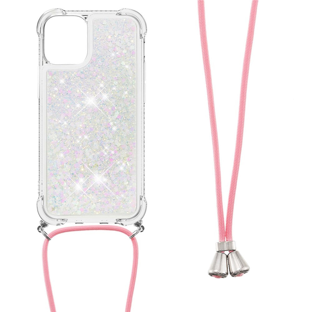 Anti-fald Quicksand Shiny Glitter Mobiltelefon TPU Cover med Snor til iPhone 13 mini 5.4 tommer