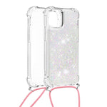 Anti-fald Quicksand Shiny Glitter Mobiltelefon TPU Cover med Snor til iPhone 13 mini 5.4 tommer