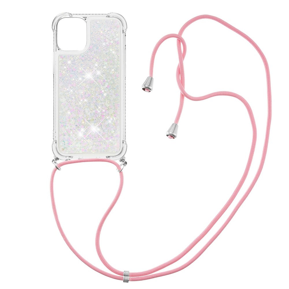 Anti-fald Quicksand Shiny Glitter Mobiltelefon TPU Cover med Snor til iPhone 13 mini 5.4 tommer