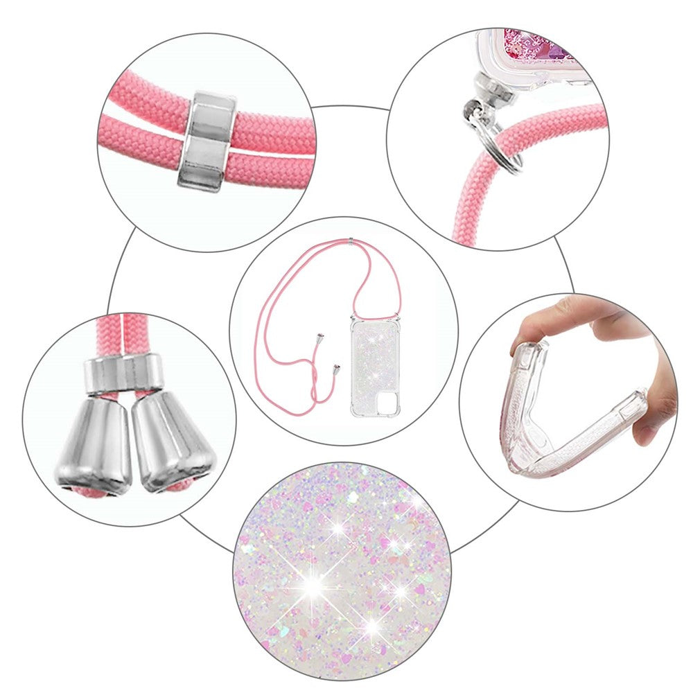 Anti-fald Quicksand Shiny Glitter Mobiltelefon TPU Cover med Snor til iPhone 13 mini 5.4 tommer
