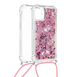Sparkling Floating Liquid Quicksand Soft TPU Shockproof Protection Bumper Cover with Lanyard for iPhone 13 / 14