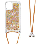 Sparkling Floating Liquid Quicksand Soft TPU Shockproof Protection Bumper Cover with Lanyard for iPhone 13 / 14