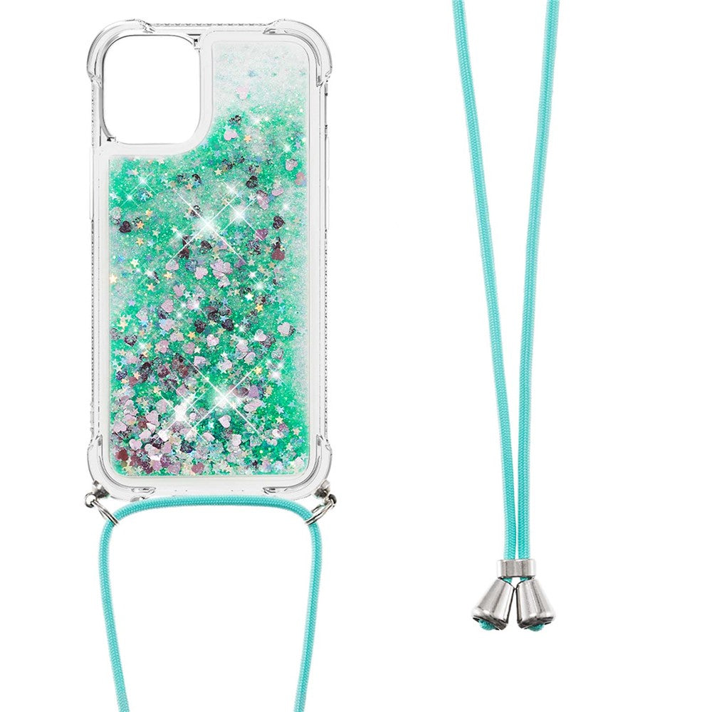 Sparkling Floating Liquid Quicksand Soft TPU Shockproof Protection Bumper Cover with Lanyard for iPhone 13 / 14