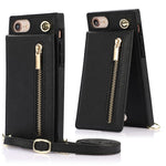 Vertikal Flip Kickstand Design PU-læderbelagt TPU Hybrid Telefoncover med Snor til iPhone 7 4,7 tommer/8 4,7 tommer/SE (2020)/SE (2022)