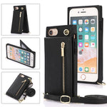 Vertikal Flip Kickstand Design PU-læderbelagt TPU Hybrid Telefoncover med Snor til iPhone 7 4,7 tommer/8 4,7 tommer/SE (2020)/SE (2022)