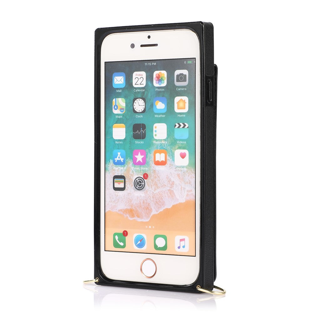Vertikal Flip Kickstand Design PU-læderbelagt TPU Hybrid Telefoncover med Snor til iPhone 7 4,7 tommer/8 4,7 tommer/SE (2020)/SE (2022)