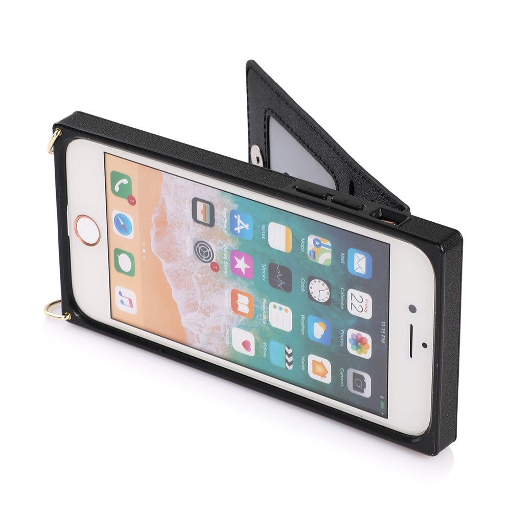 Vertikal Flip Kickstand Design PU-læderbelagt TPU Hybrid Telefoncover med Snor til iPhone 7 4,7 tommer/8 4,7 tommer/SE (2020)/SE (2022)