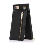 Vertikal Flip Kickstand Design PU-læderbelagt TPU Hybrid Telefoncover med Snor til iPhone 7 4,7 tommer/8 4,7 tommer/SE (2020)/SE (2022)