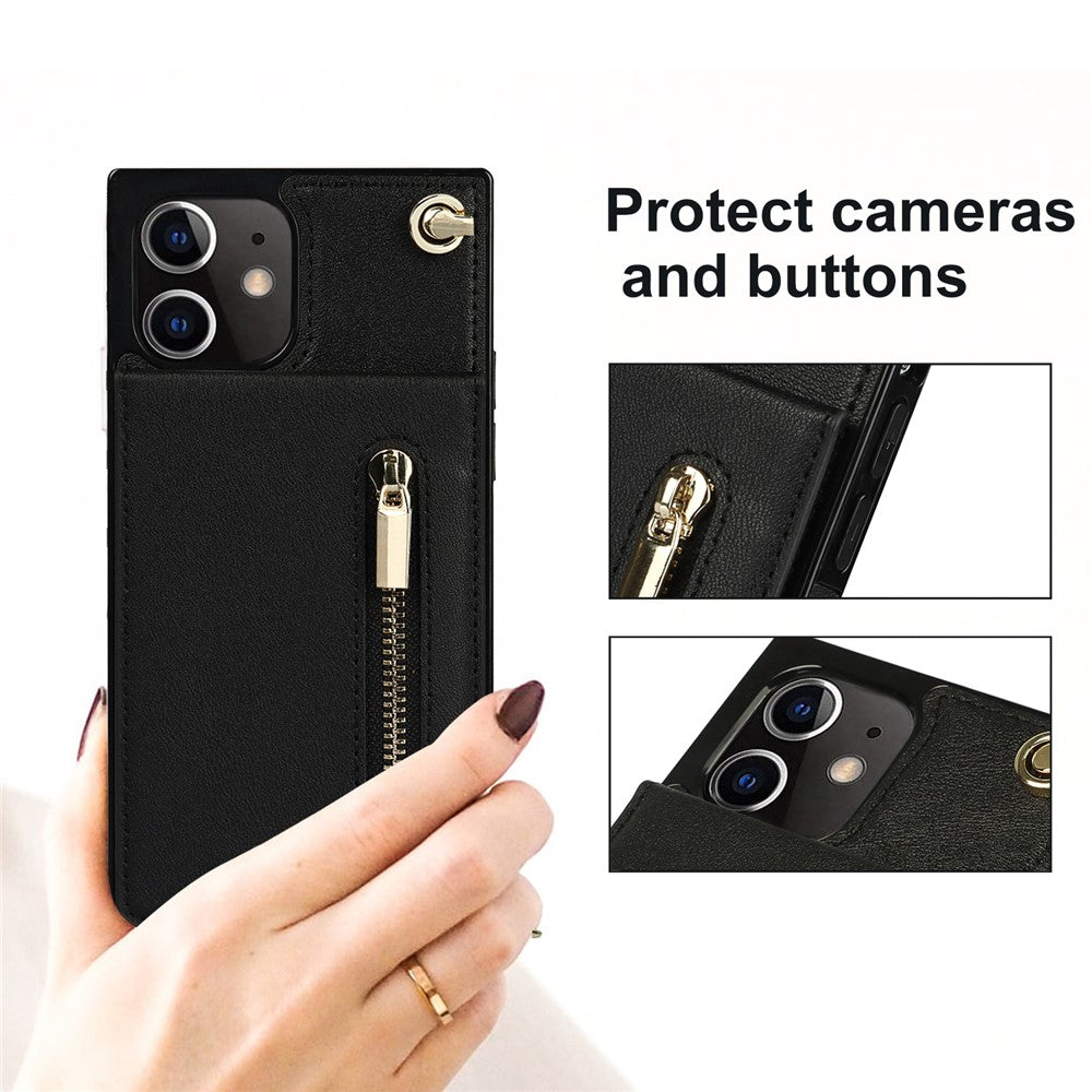 Detachable Lanyard PU Leather Coated TPU Hybrid Case Vertical Flip Kickstand Phone Shell for iPhone 12 mini