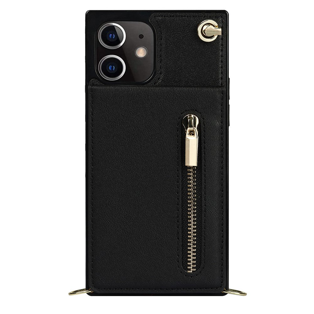 Detachable Lanyard PU Leather Coated TPU Hybrid Case Vertical Flip Kickstand Phone Shell for iPhone 12 mini