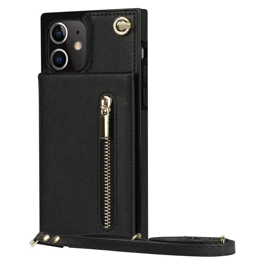 Detachable Lanyard PU Leather Coated TPU Hybrid Case Vertical Flip Kickstand Phone Shell for iPhone 12 mini