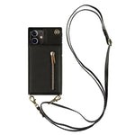 Detachable Lanyard PU Leather Coated TPU Hybrid Case Vertical Flip Kickstand Phone Shell for iPhone 12 mini