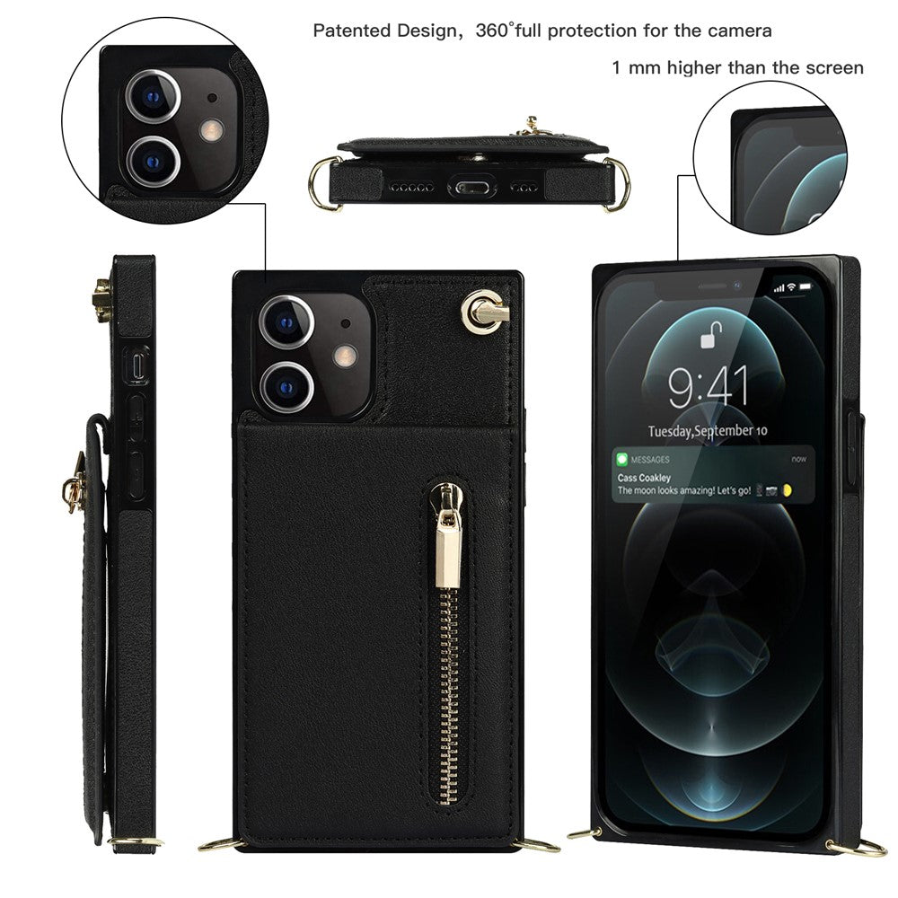 Detachable Lanyard PU Leather Coated TPU Hybrid Case Vertical Flip Kickstand Phone Shell for iPhone 12 mini