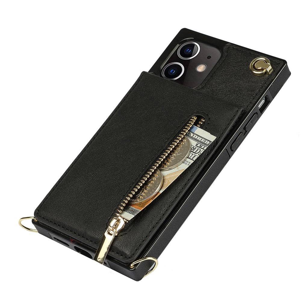 Detachable Lanyard PU Leather Coated TPU Hybrid Case Vertical Flip Kickstand Phone Shell for iPhone 12 mini