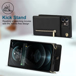 Detachable Lanyard PU Leather Coated TPU Hybrid Case Vertical Flip Kickstand Phone Shell for iPhone 12 mini