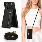 Detachable Lanyard PU Leather Coated TPU Hybrid Case Vertical Flip Kickstand Phone Shell for iPhone 12 mini