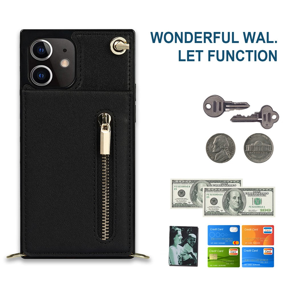Detachable Lanyard PU Leather Coated TPU Hybrid Case Vertical Flip Kickstand Phone Shell for iPhone 12 mini