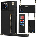 Shockproof Kickstand Design PU Leather Coated TPU Hybrid Case Phone Shell with Lanyard for iPhone 12 / 12 Pro