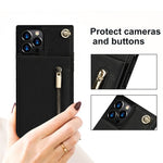 Shockproof Kickstand Design PU Leather Coated TPU Hybrid Case Phone Shell with Lanyard for iPhone 12 / 12 Pro