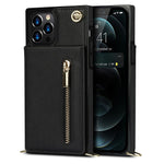 Shockproof Kickstand Design PU Leather Coated TPU Hybrid Case Phone Shell with Lanyard for iPhone 12 / 12 Pro