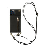 Shockproof Kickstand Design PU Leather Coated TPU Hybrid Case Phone Shell with Lanyard for iPhone 12 / 12 Pro
