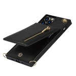 Shockproof Kickstand Design PU Leather Coated TPU Hybrid Case Phone Shell with Lanyard for iPhone 12 / 12 Pro