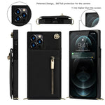 Shockproof Kickstand Design PU Leather Coated TPU Hybrid Case Phone Shell with Lanyard for iPhone 12 / 12 Pro