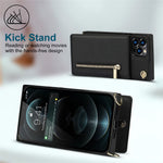 Shockproof Kickstand Design PU Leather Coated TPU Hybrid Case Phone Shell with Lanyard for iPhone 12 / 12 Pro