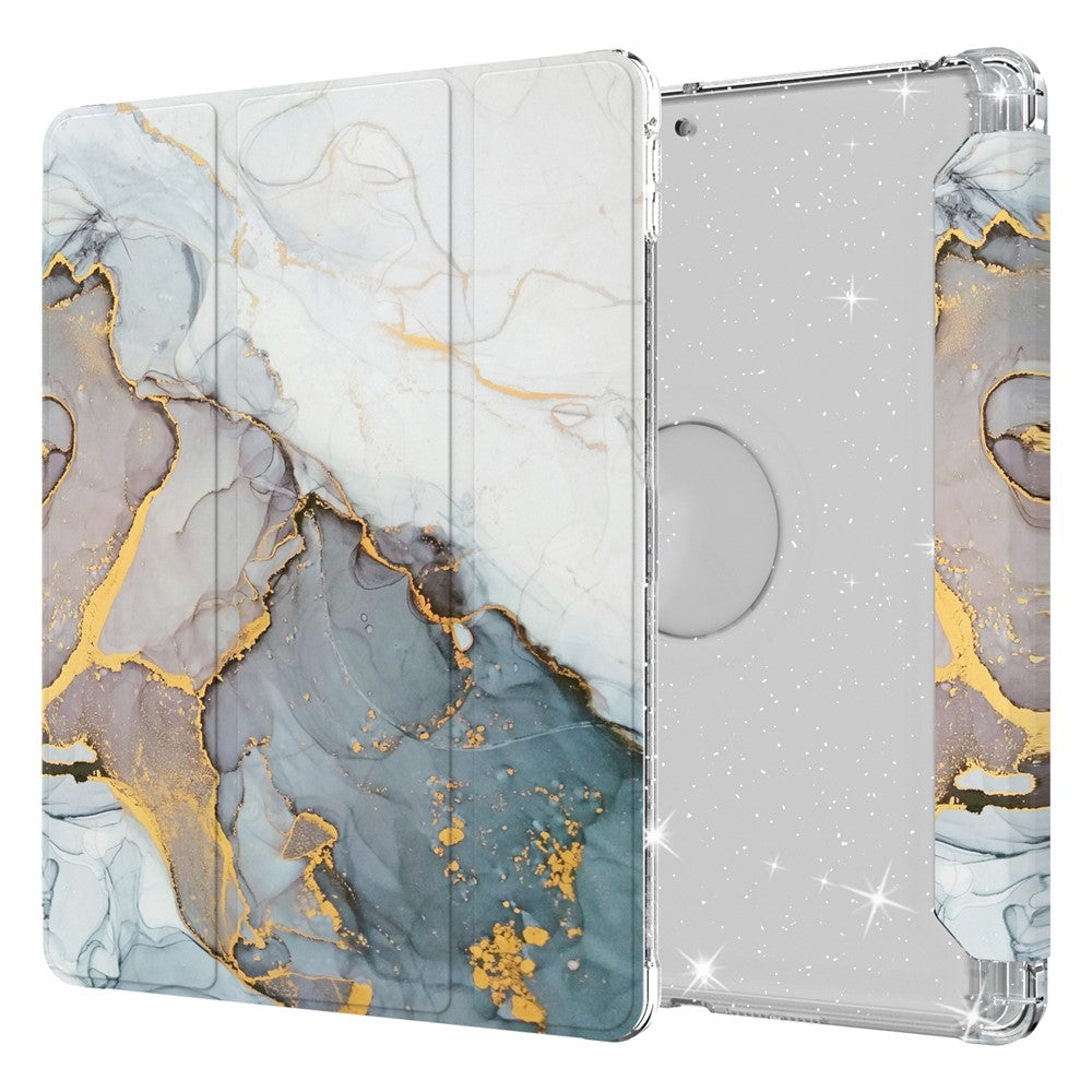 Pattern Printing Tri-fold Stand PU Leather Cover + Clear TPU Back Panel Tablet Shell Cover for iPad 10.2 (2021)/(2020)/(2019)