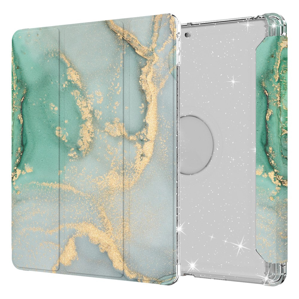 Pattern Printing Tri-fold Stand PU Leather Cover + Clear TPU Back Panel Tablet Shell Cover for iPad 10.2 (2021)/(2020)/(2019)