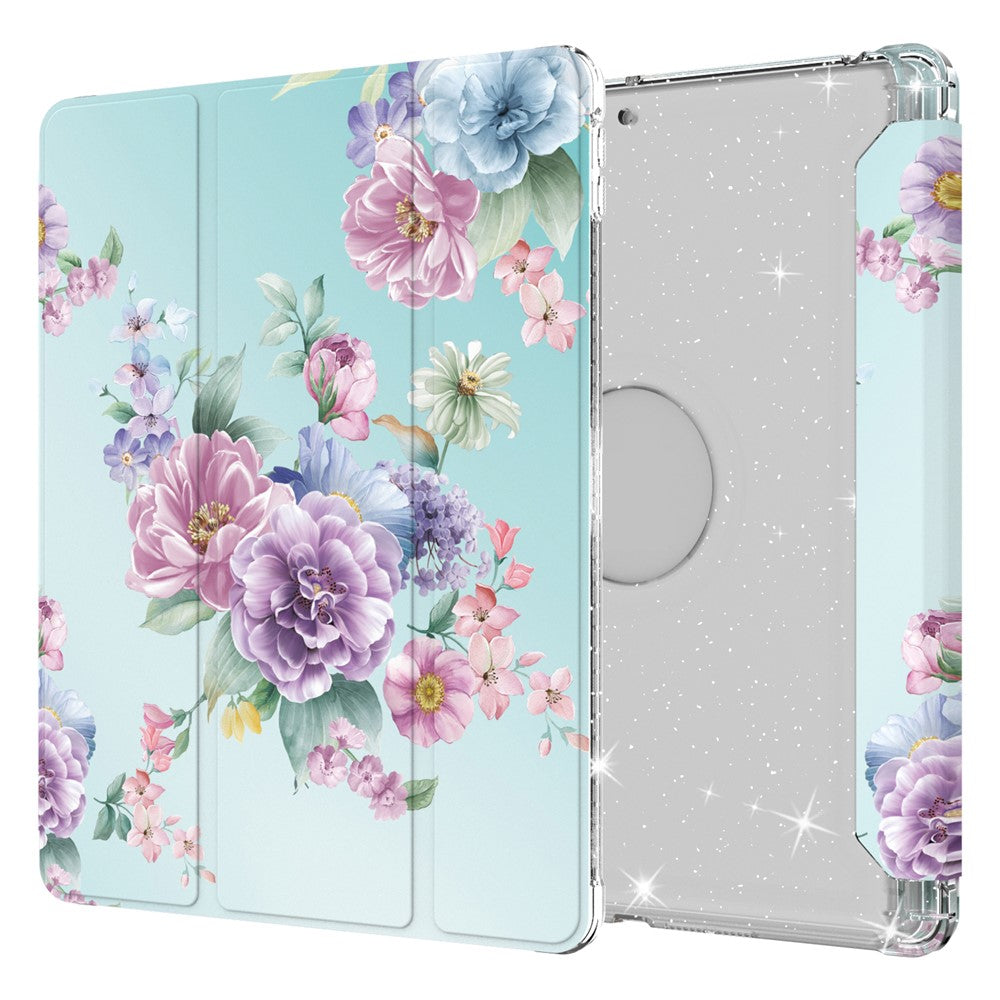 Pattern Printing Tri-fold Stand PU Leather Cover + Clear TPU Back Panel Tablet Shell Cover for iPad 10.2 (2021)/(2020)/(2019)