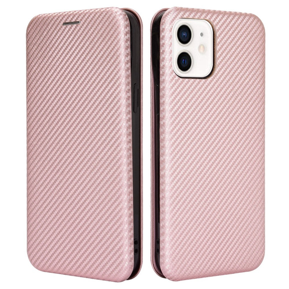 Premium Fiber High-Grade Carbon Style Magnetic Adsorption Leather Case with Ring Strap for iPhone 13 mini 5.4 inch