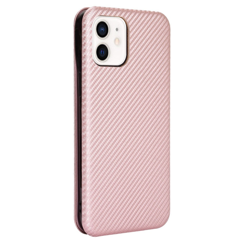 Premium Fiber High-Grade Carbon Style Magnetic Adsorption Leather Case with Ring Strap for iPhone 13 mini 5.4 inch
