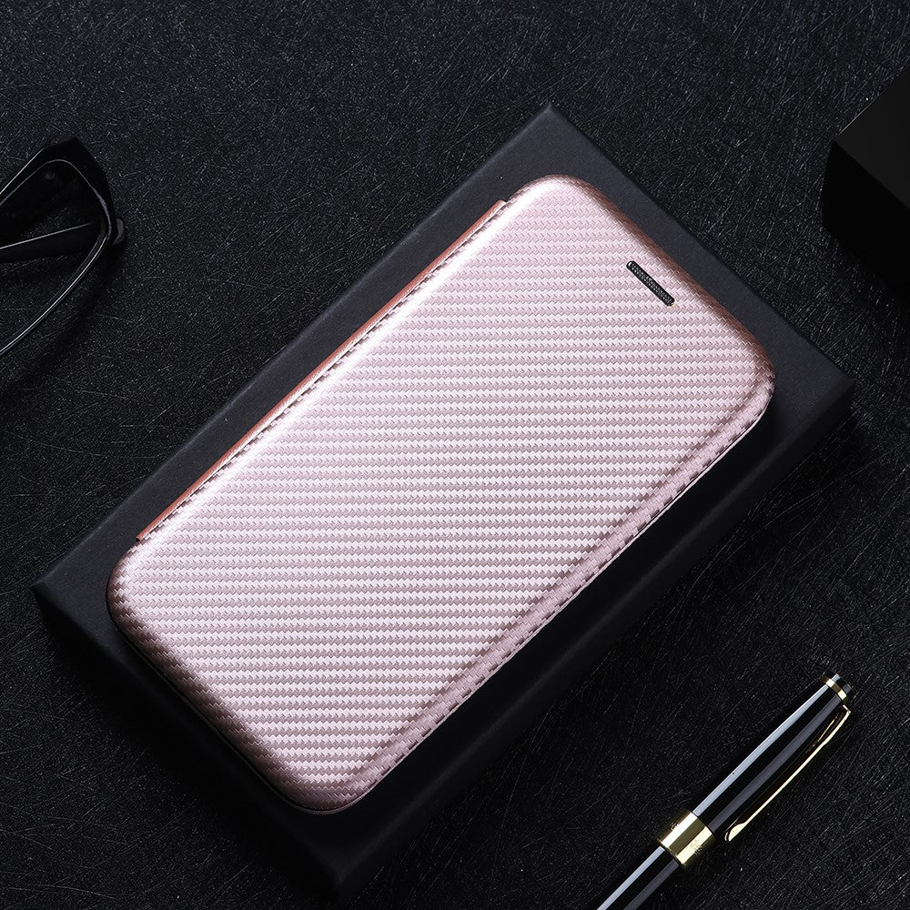Premium Fiber High-Grade Carbon Style Magnetic Adsorption Leather Case with Ring Strap for iPhone 13 mini 5.4 inch