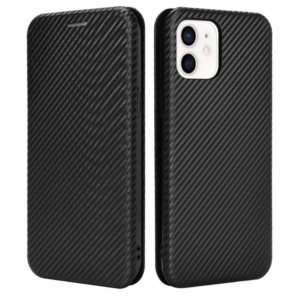 Premium Fiber High-Grade Carbon Style Magnetic Adsorption Leather Case with Ring Strap for iPhone 13 mini 5.4 inch
