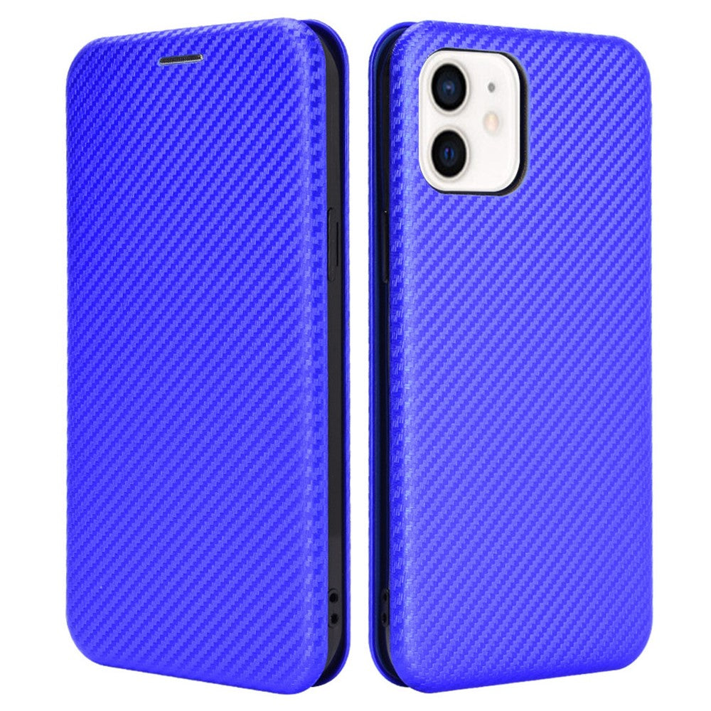 Premium Fiber High-Grade Carbon Style Magnetic Adsorption Leather Case with Ring Strap for iPhone 13 mini 5.4 inch