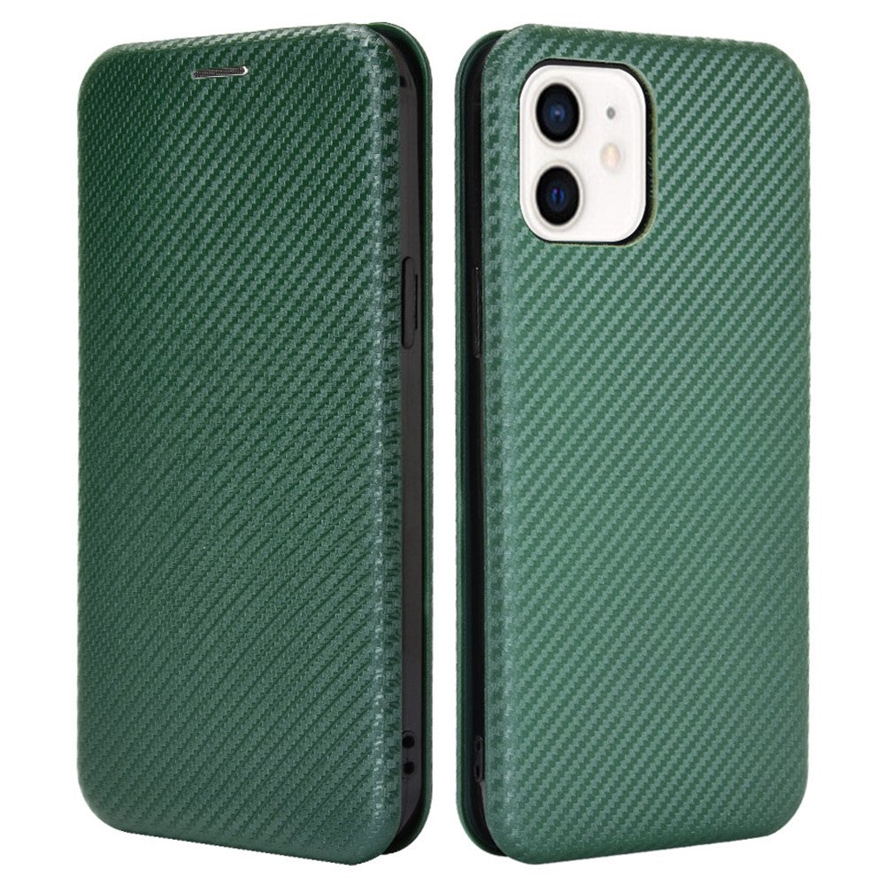 Premium Fiber High-Grade Carbon Style Magnetic Adsorption Leather Case with Ring Strap for iPhone 13 mini 5.4 inch
