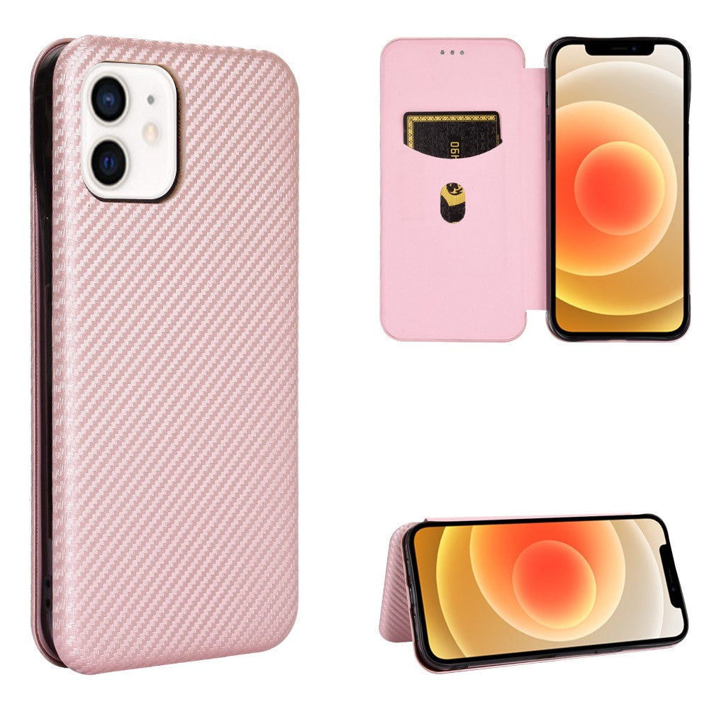 Blød Berøring Robust Holdbart Kulfiber Fingeraftryksresistent Magnetisk Læderetui med Ringrem til iPhone 13 6.1 tommer