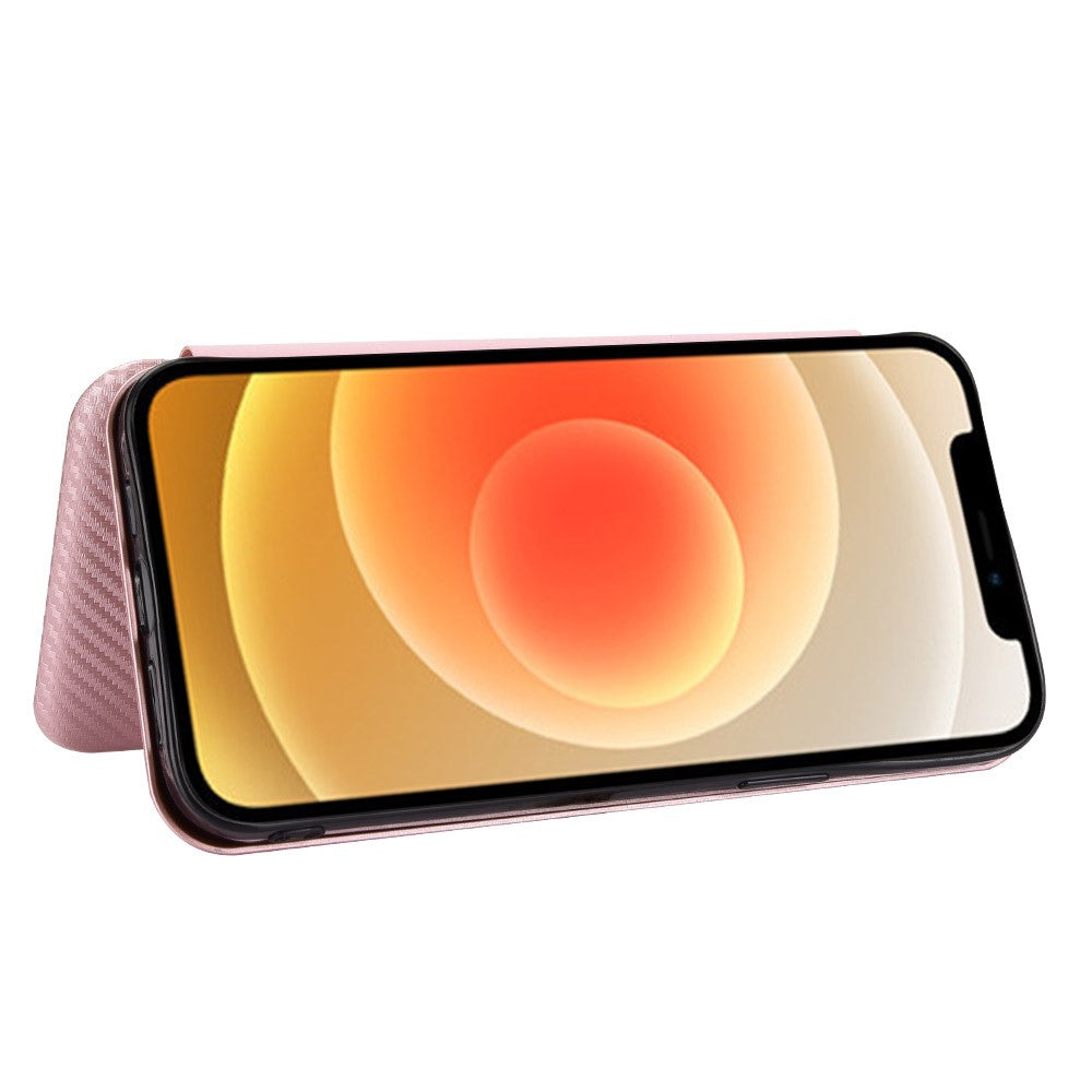 Blød Berøring Robust Holdbart Kulfiber Fingeraftryksresistent Magnetisk Læderetui med Ringrem til iPhone 13 6.1 tommer