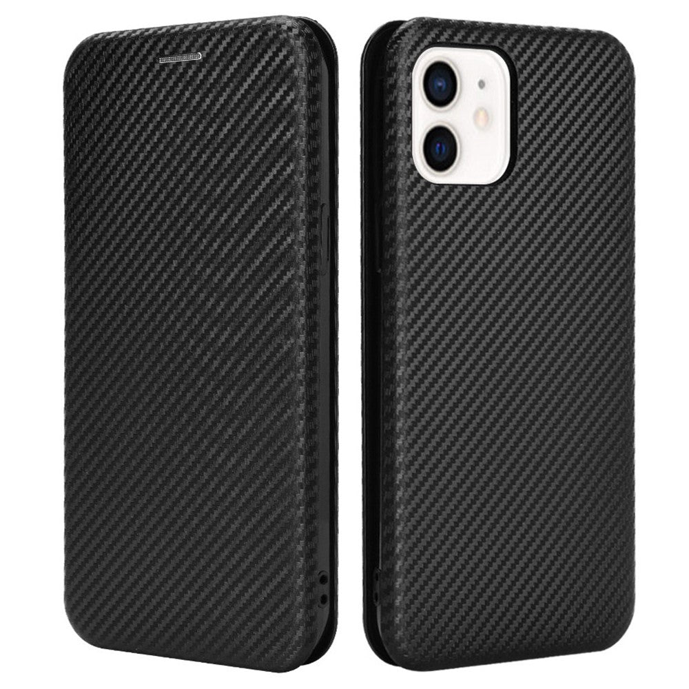 Blød Berøring Robust Holdbart Kulfiber Fingeraftryksresistent Magnetisk Læderetui med Ringrem til iPhone 13 6.1 tommer