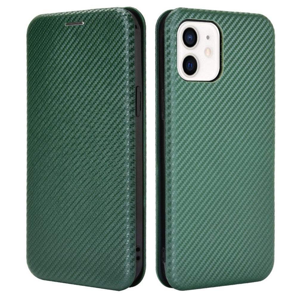 Blød Berøring Robust Holdbart Kulfiber Fingeraftryksresistent Magnetisk Læderetui med Ringrem til iPhone 13 6.1 tommer